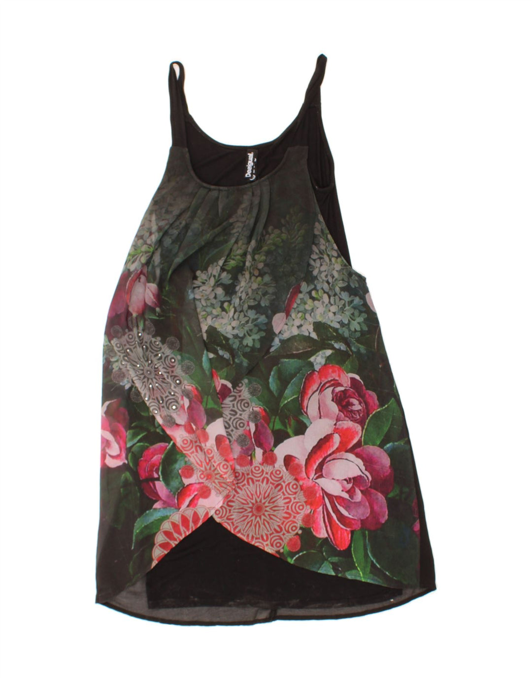 DESIGUAL Womens Sleeveless Shift Dress EU 36 Small Black Floral Polyester Vintage Desigual and Second-Hand Desigual from Messina Hembry 