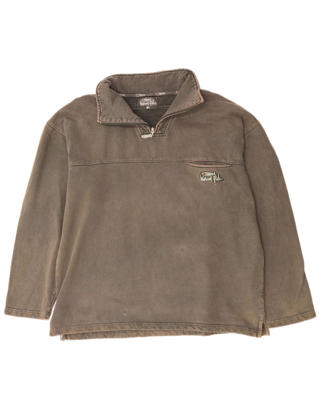 WEIRD FISH Felpa da uomo con zip e collo maglione XL cotone grigio