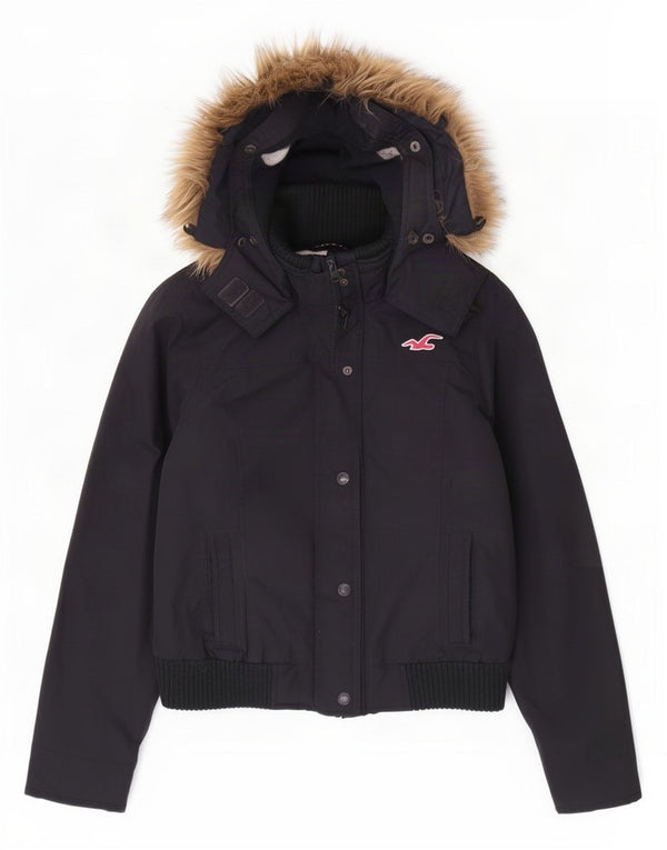Giubbotto bomber con cappuccio da donna Hollister UK 10 piccolo poliestere nero