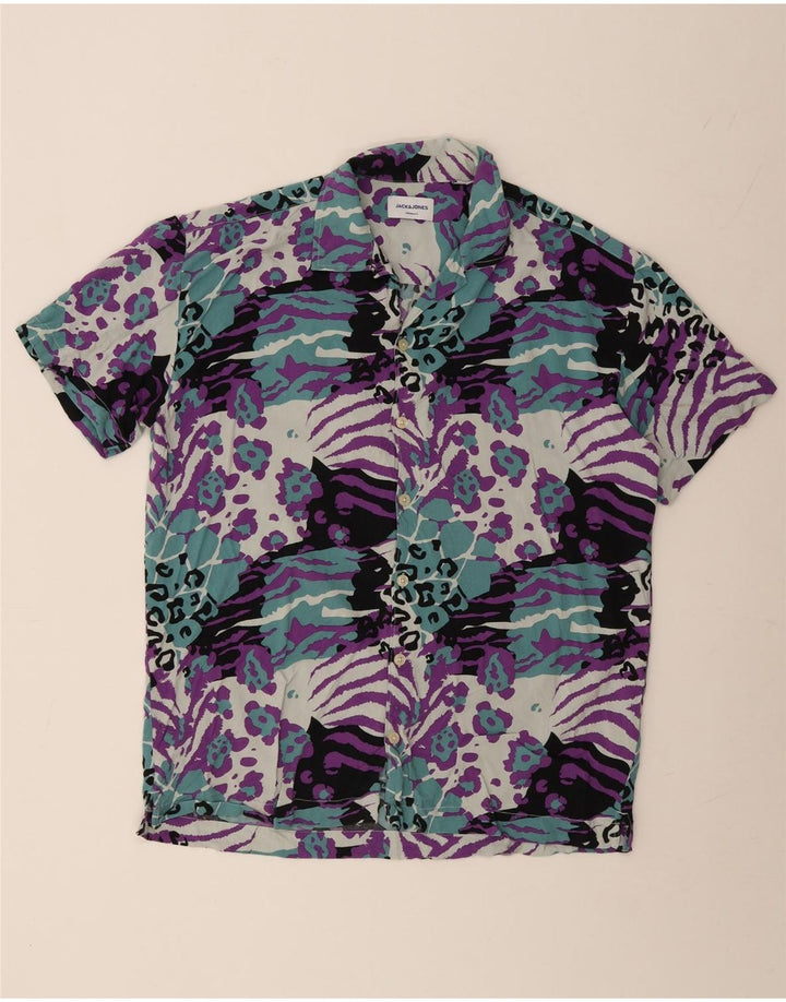 JACK & JONES Camicia a maniche corte da uomo Grande stampa animalier multicolore