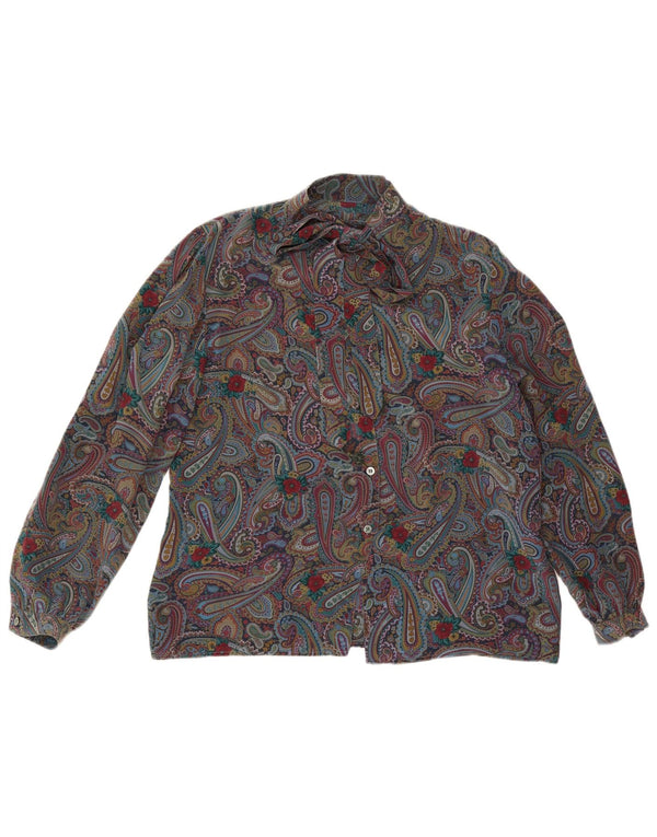 Camicetta vintage da donna con cravatta sul davanti IT 48 XL Seta Paisley multicolore