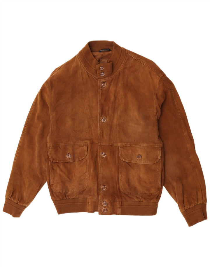 Giubbotto bomber vintage in pelle scamosciata da uomo IT 50 grande in pelle marrone