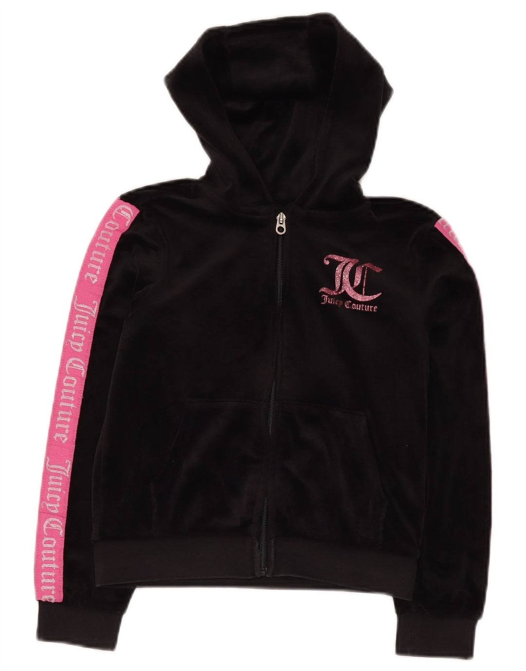 JUICY COUTURE Felpa con cappuccio con zip grafica per ragazze 9-10 anni Nera