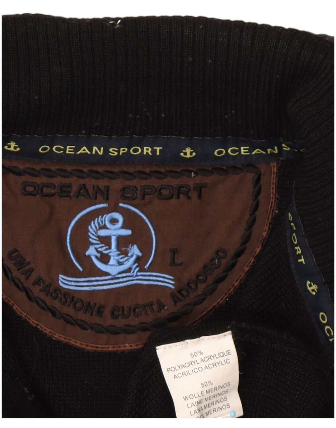 VINTAGE Maglione da uomo con collo con zip grafico Maglione grande acrilico nero nautico