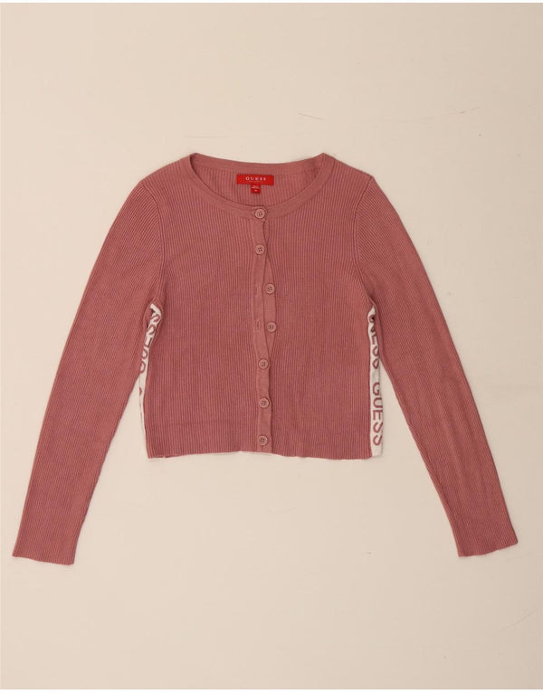 Guess Top Cardigan Corto con Grafica da Donna UK 8 Piccolo Rosa Viscosa