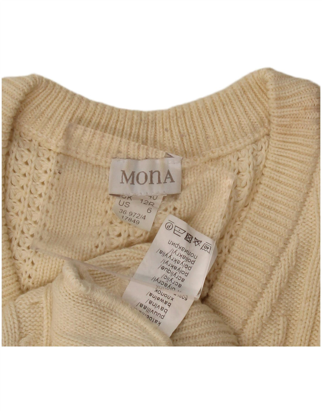 Maglione maglione con scollo a V da donna Mona UK 12 Cotone beige medio