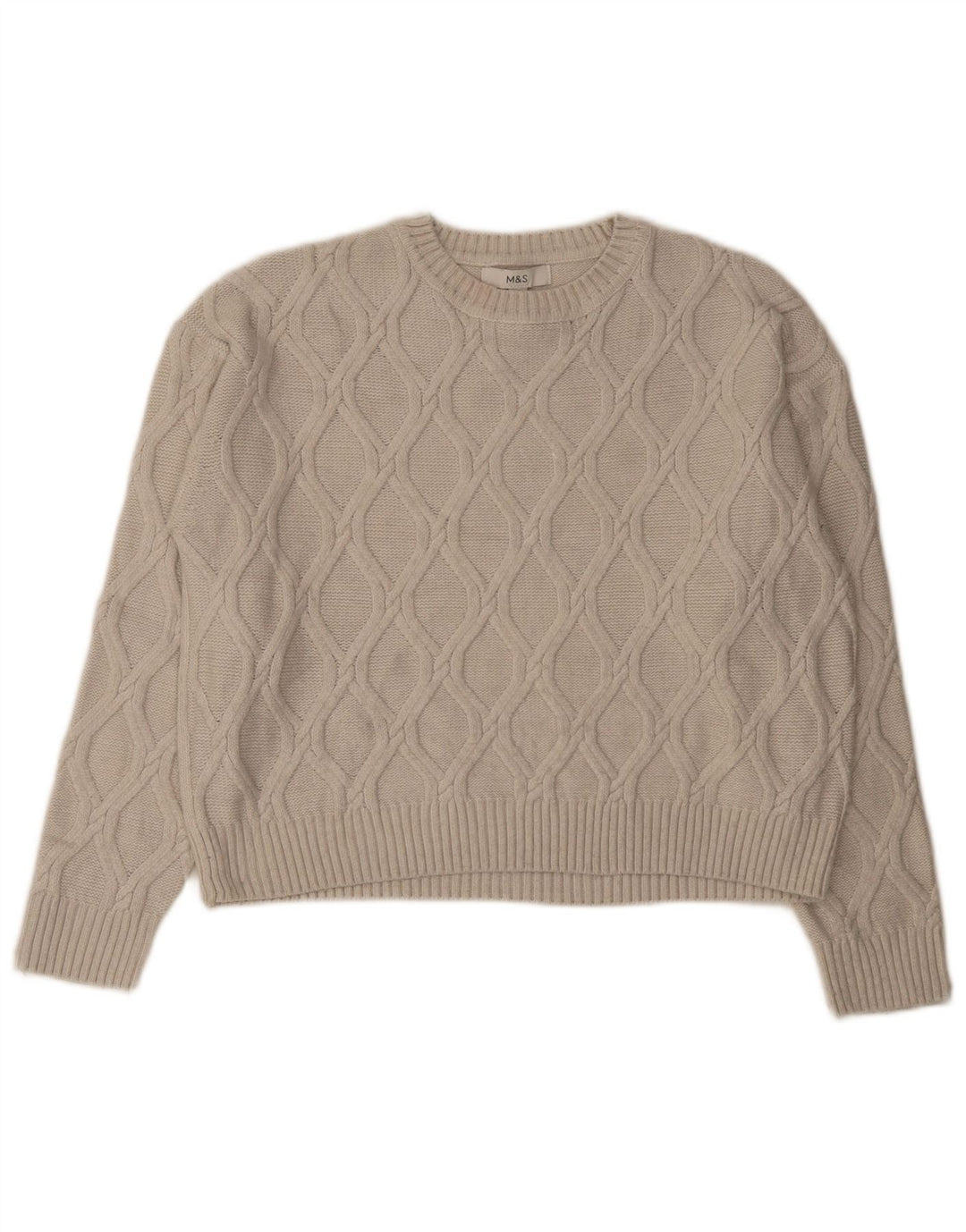 Maglione maglione girocollo da donna Marks & Spencer vestibilità ampia UK 14 medio Beige