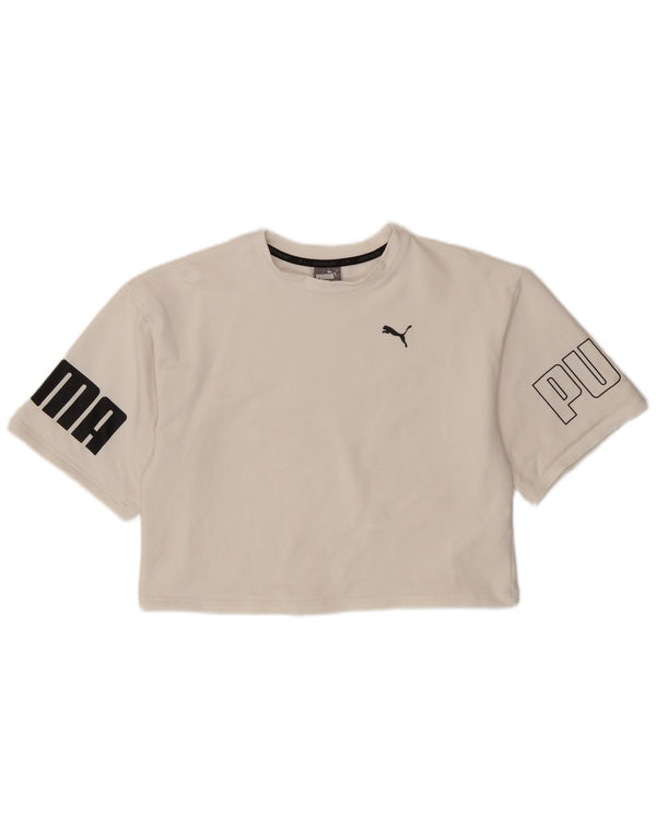 T-shirt grafica oversize corta da donna Puma UK 10 piccola in cotone bianco