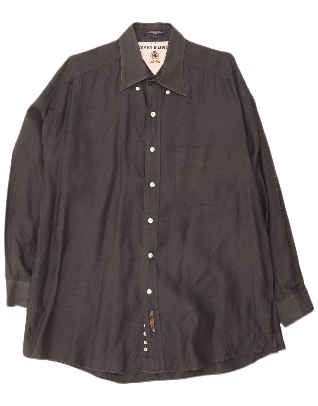 Camicia da uomo Tommy Hilfiger taglia 16 1/2 grande cotone grigio a spina di pesce