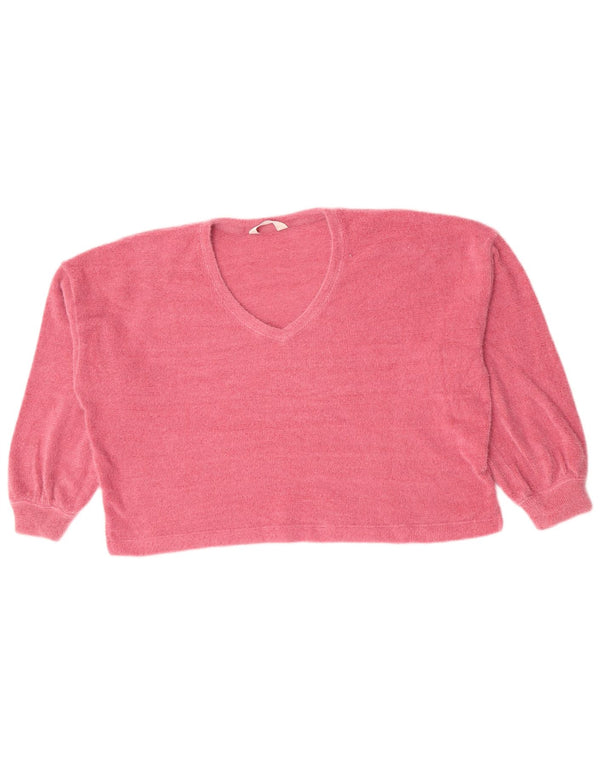Maglione corto con scollo a V da donna Marks & Spencer UK 16 grande rosa