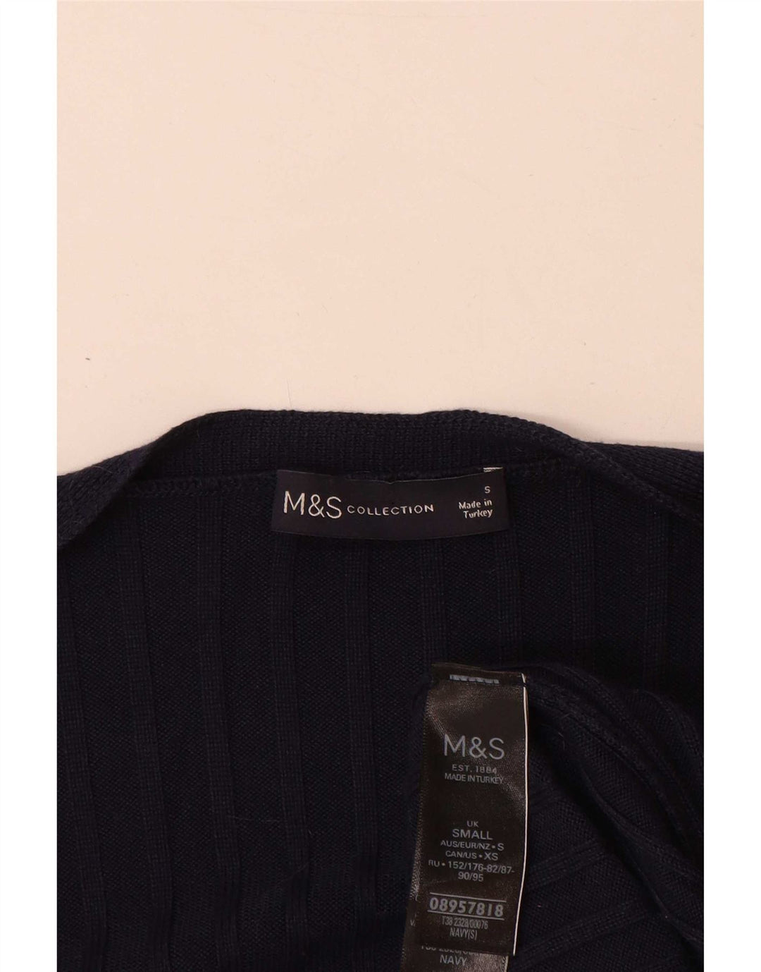 Maglione cardigan lungo da donna Marks & Spencer UK 10 piccolo blu navy