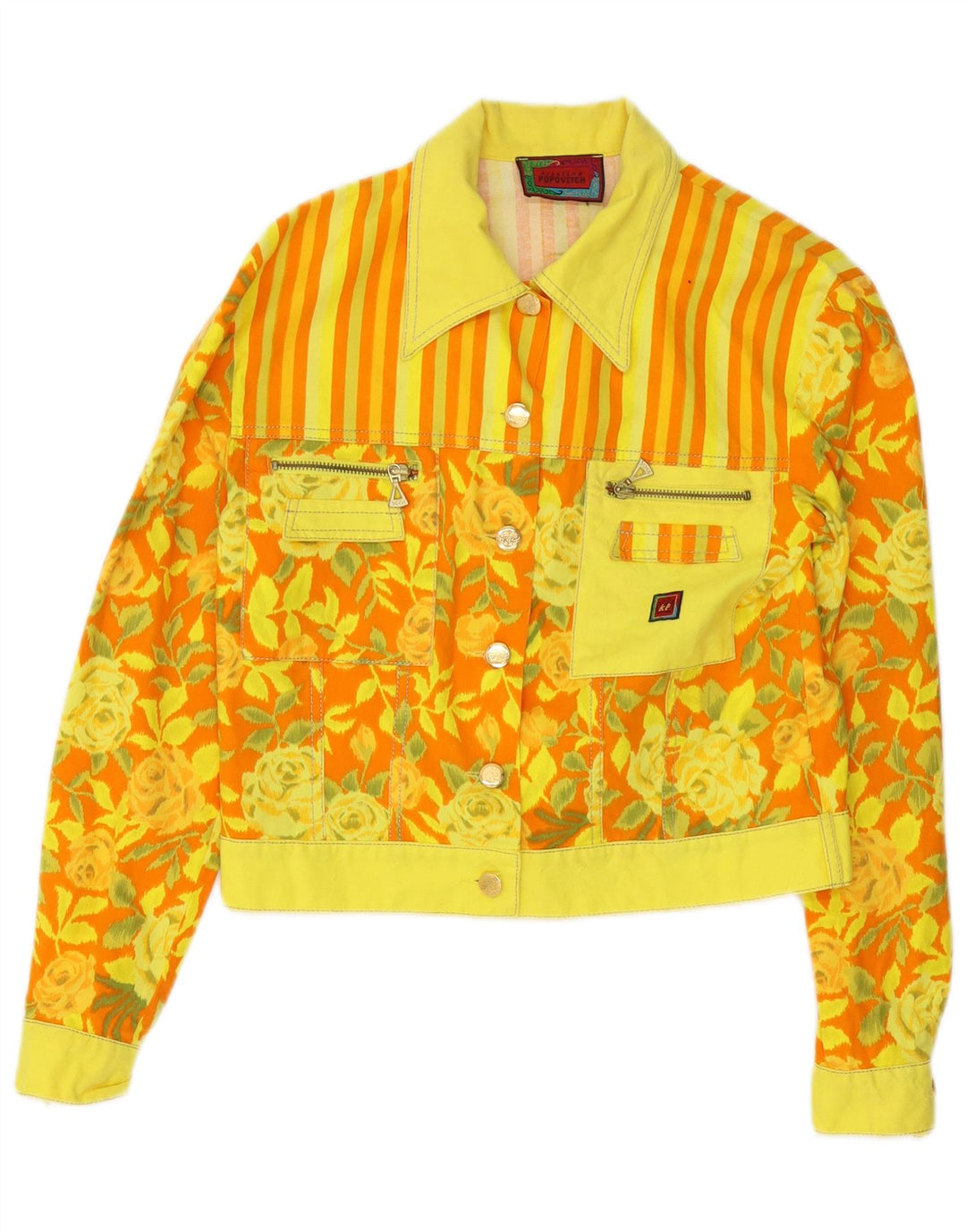 Giubbotto bomber corto da donna vintage EU 38 cotone floreale giallo medio