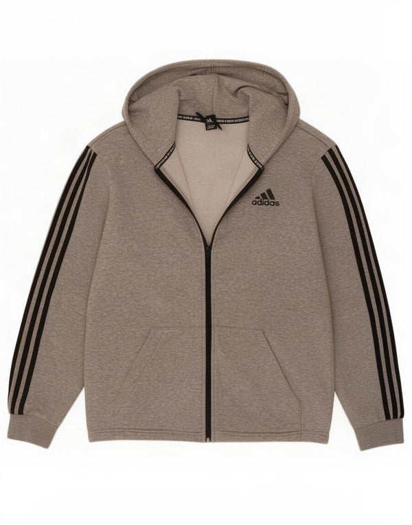 Maglione con cappuccio e zip da uomo Adidas in cotone chiazzato grigio medio