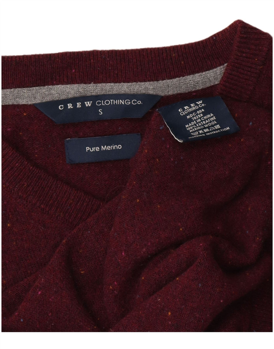 CREW CLOTHING Maglione da uomo con scollo a V piccolo bordeaux screziato