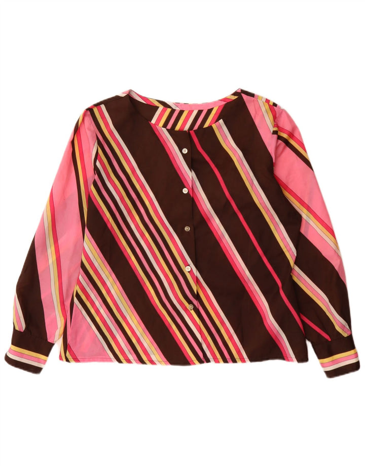 Camicetta vintage da donna a maniche lunghe UK 12 a righe multicolori medie