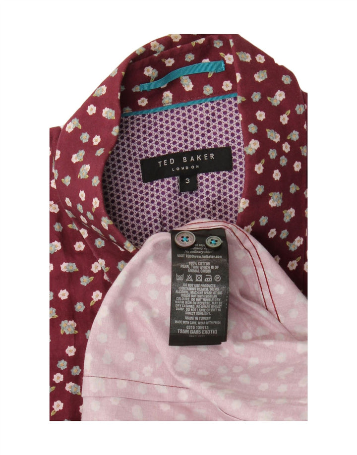 Camicia da uomo Ted Baker taglia 3 cotone floreale medio bordeaux