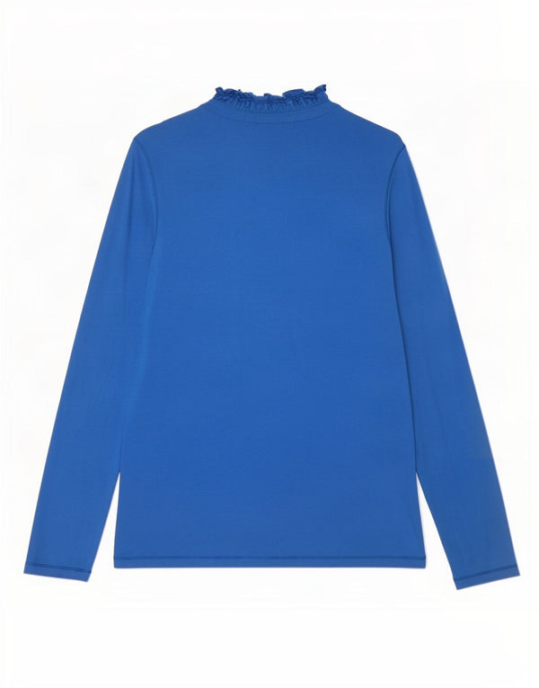 Ralph Lauren Top da donna con volant sul davanti manica lunga UK 12 Cotone blu medio