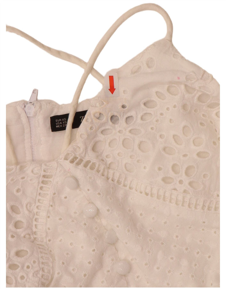 ZARA Prendisole Donna UK 6 XS Bianco Cotone