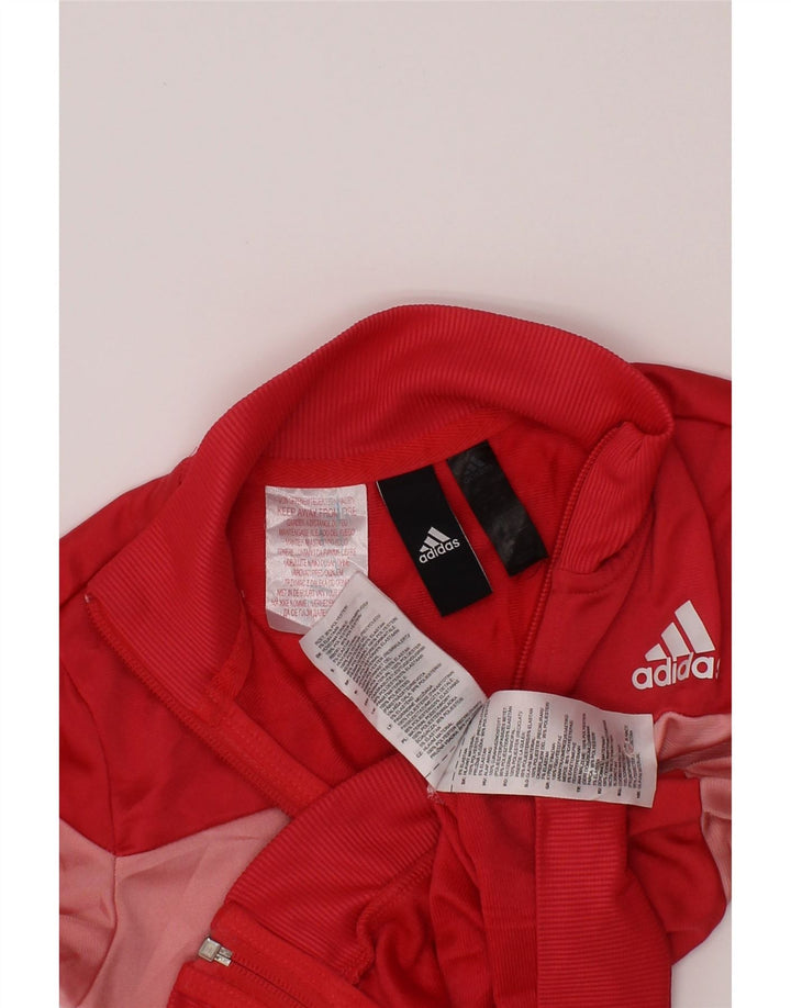 Giacca superiore della tuta da ragazza Adidas 5-6 anni in poliestere color block rosso