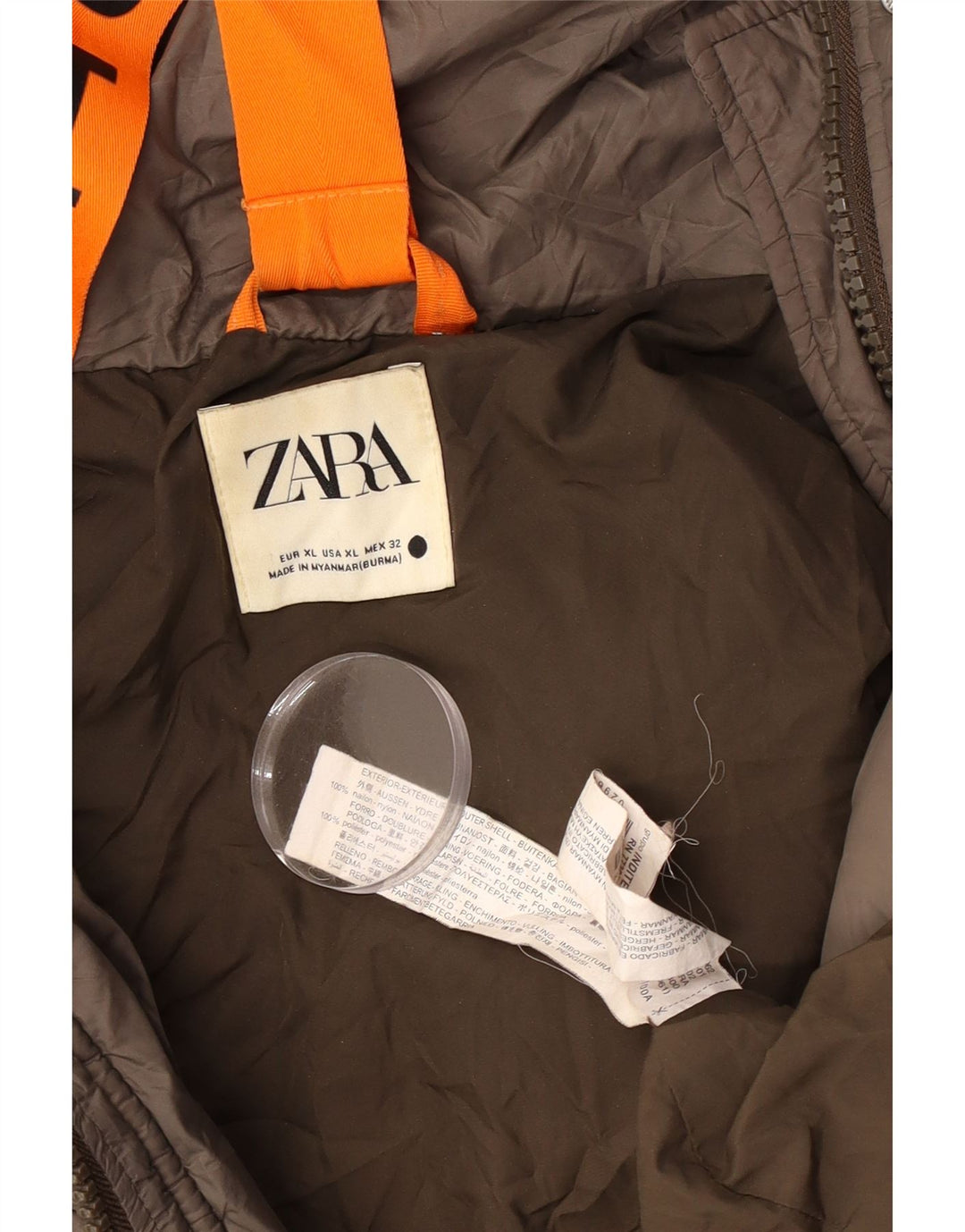 Giacca imbottita oversize con cappuccio da donna Zara UK 18 XL nylon marrone