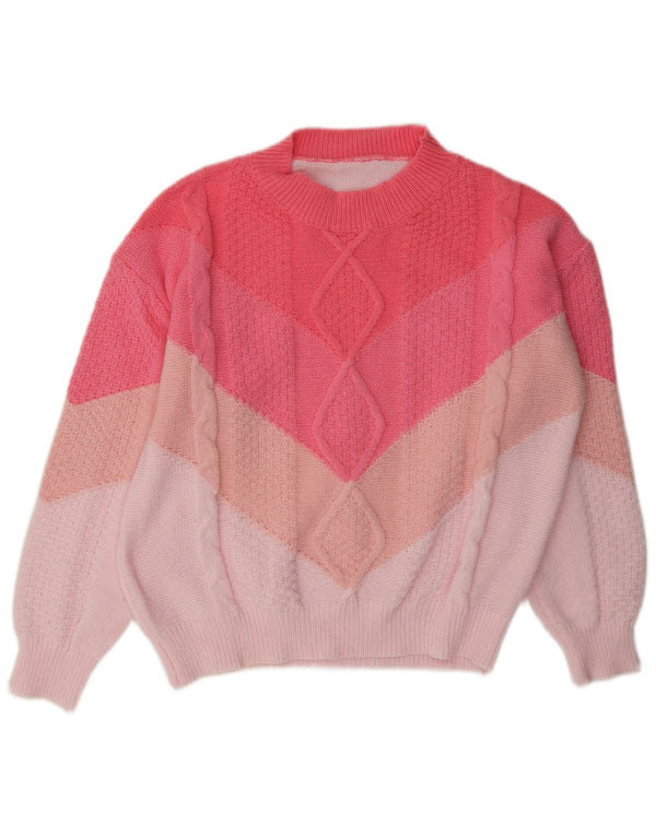 Maglione maglione girocollo da donna vintage UK 14 grande blocco colore rosa