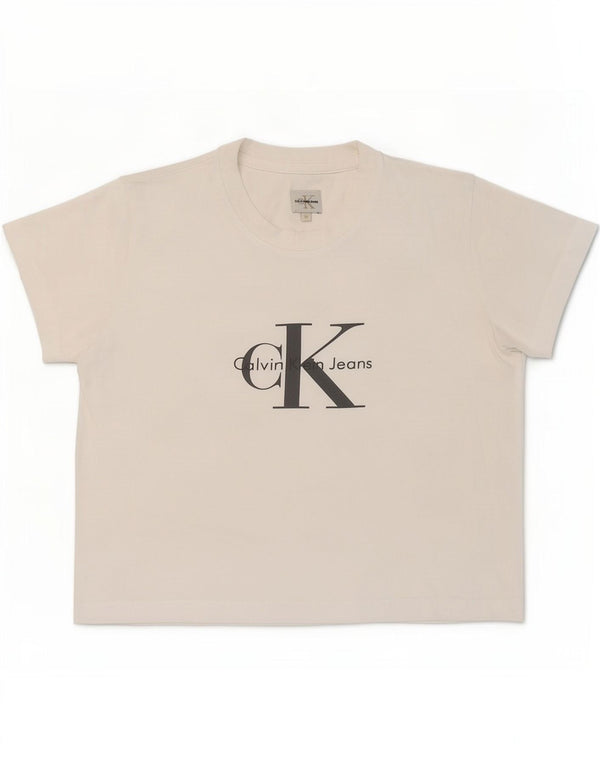 T-shirt grafica corta da donna Calvin Klein Jeans Top UK 12 bianco medio