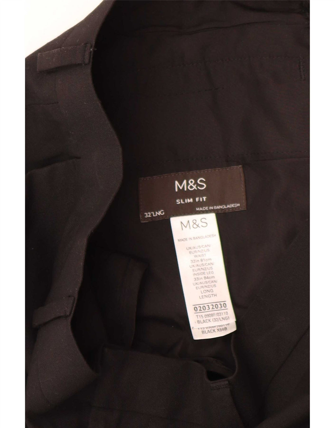 Pantaloni da abito slim fit da uomo Marks & Spencer W32 L33 poliestere nero