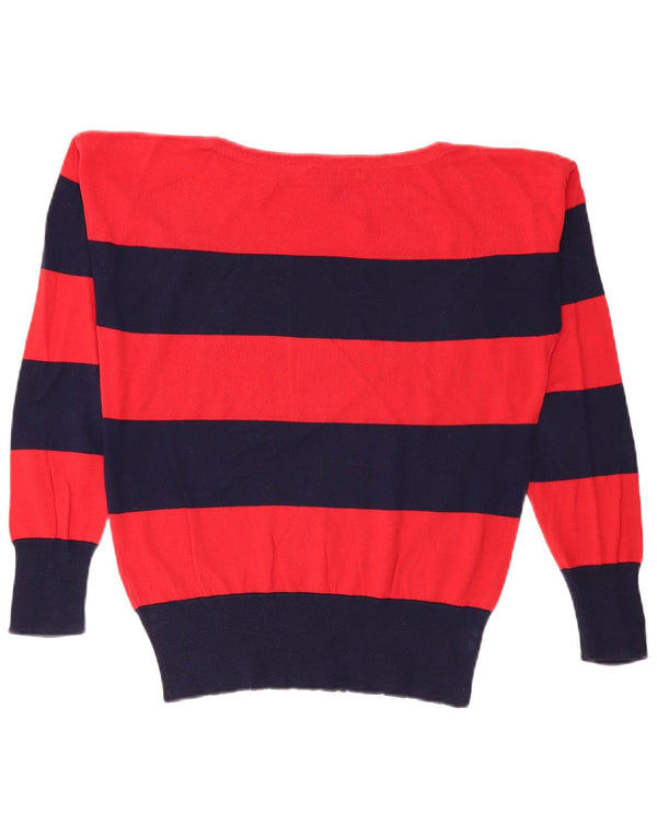 Maglione maglione con scollo a barca da donna Ralph Lauren UK 14 medio a righe blu navy