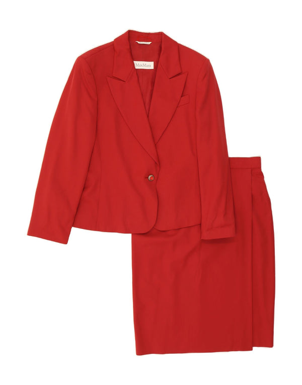 MAX MARA Womens 1 Button 2 Piece Skirt Set UK 18 XL W32 Red Wool