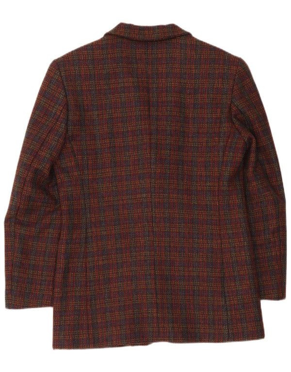 Giacca blazer oversize da donna vintage a 3 bottoni UK 10 piccolo quadretto bordeaux
