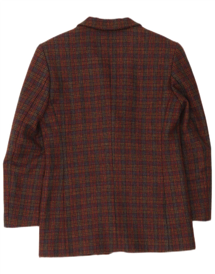 Giacca blazer oversize da donna vintage a 3 bottoni UK 10 piccolo quadretto bordeaux