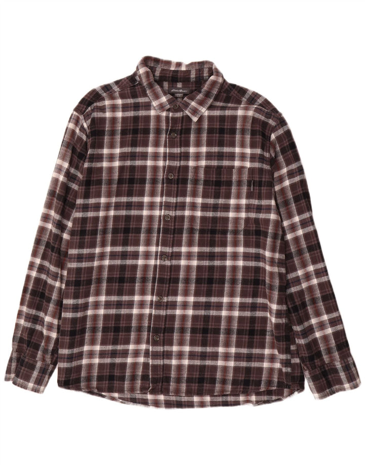 EDDIE BAUER Camicia da uomo in flanella a quadri XL in cotone a quadri marrone