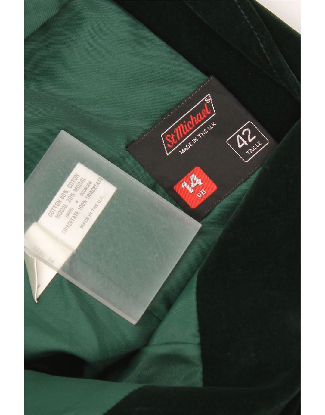 Giacca blazer in velluto a 2 bottoni da donna St Michael UK 14 Cotone verde medio