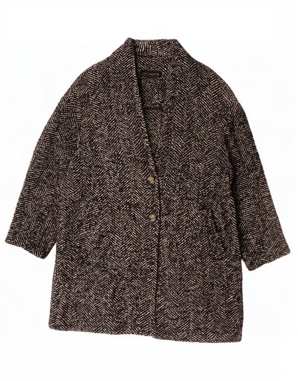 Soprabito oversize da donna Zara UK 16 grande lana a spina di pesce marrone