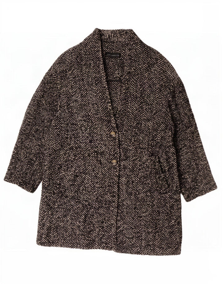 Soprabito oversize da donna Zara UK 16 grande lana a spina di pesce marrone