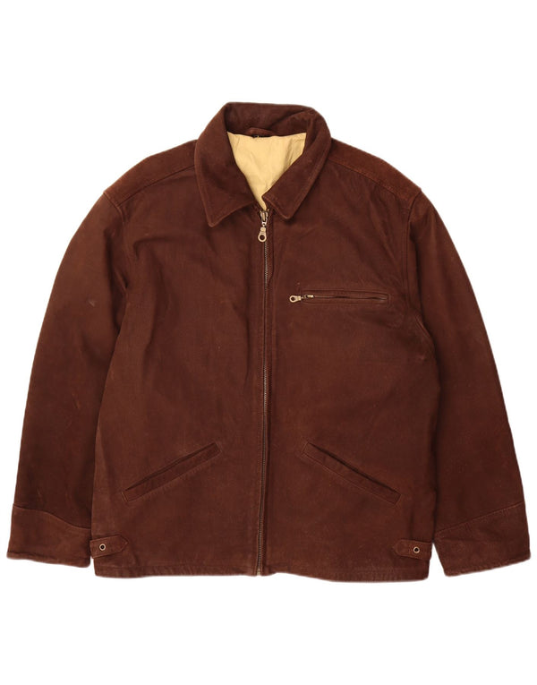 Giacca in pelle vintage da uomo UK 40 grande in pelle marrone