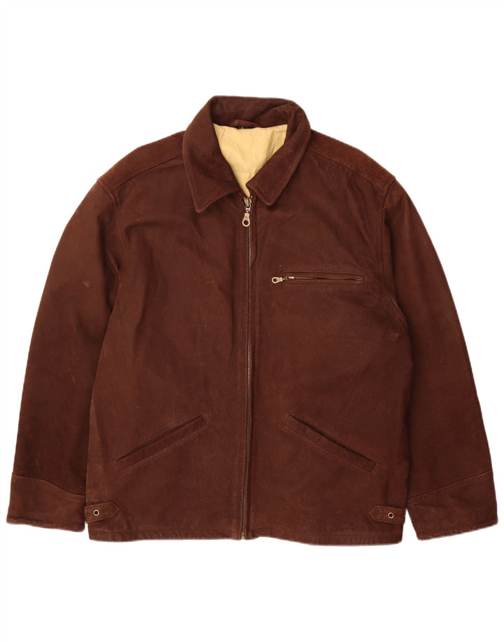 Giacca in pelle vintage da uomo UK 40 grande in pelle marrone