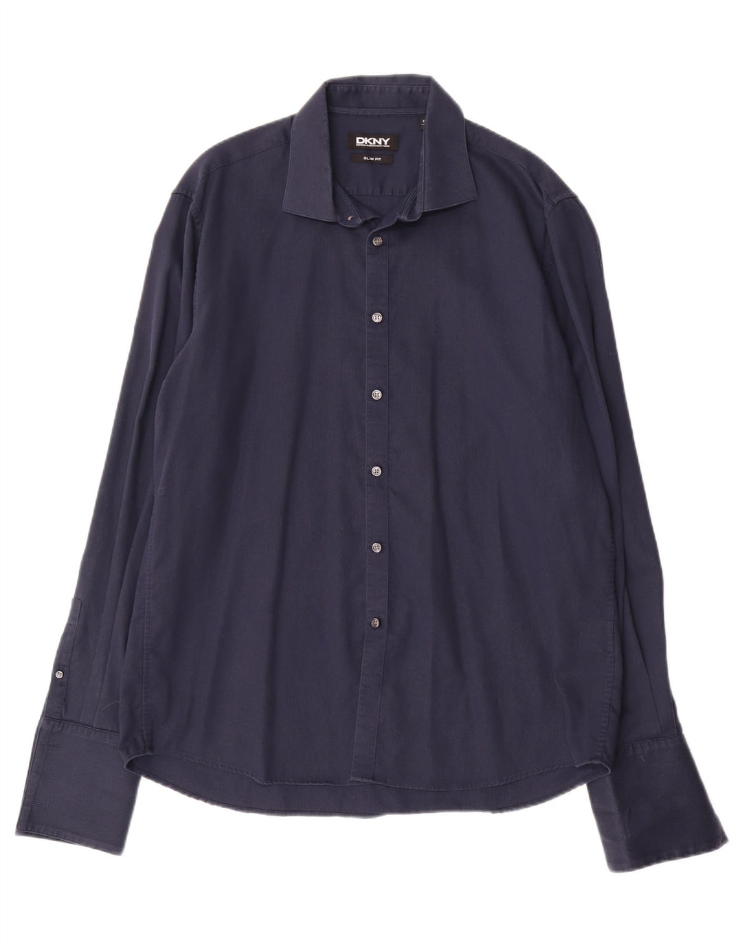 Camicia DKNY da uomo slim fit taglia 17 1/2 44 XL cotone blu navy