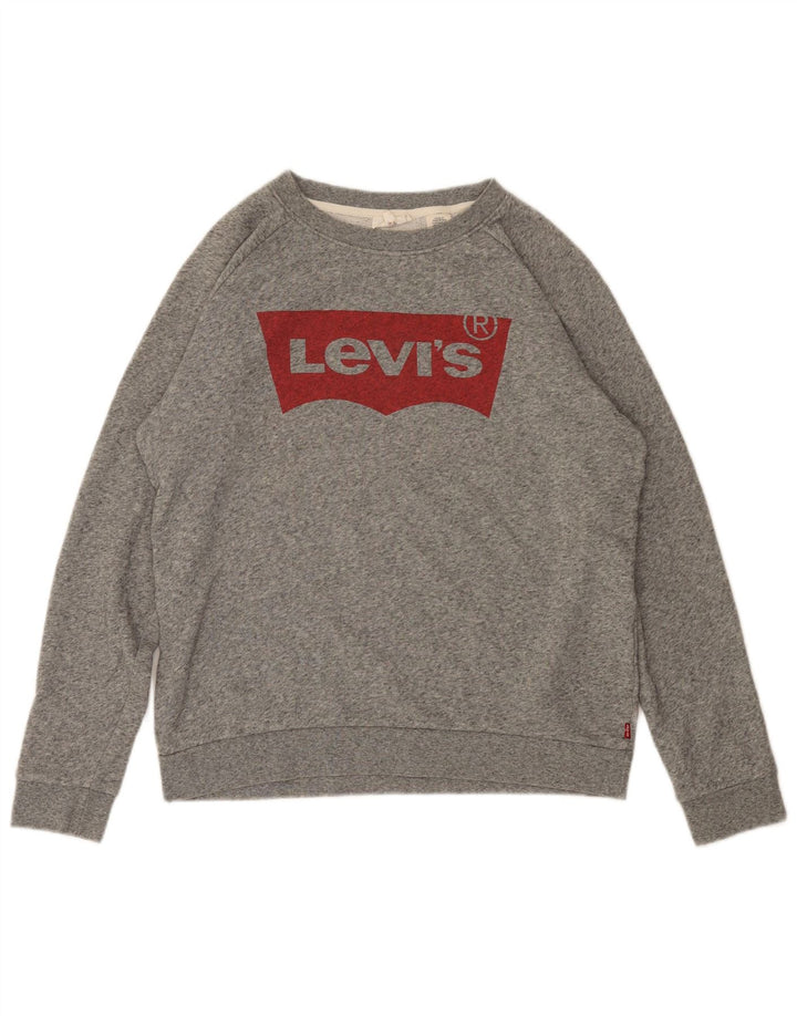 Levi's Donna Felpa con grafica Maglione UK 10 Piccolo Cotone chiazzato grigio