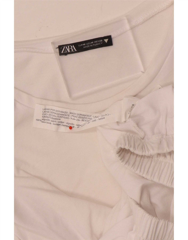 Top corto da donna Zara in camicetta UK 12 cotone bianco medio