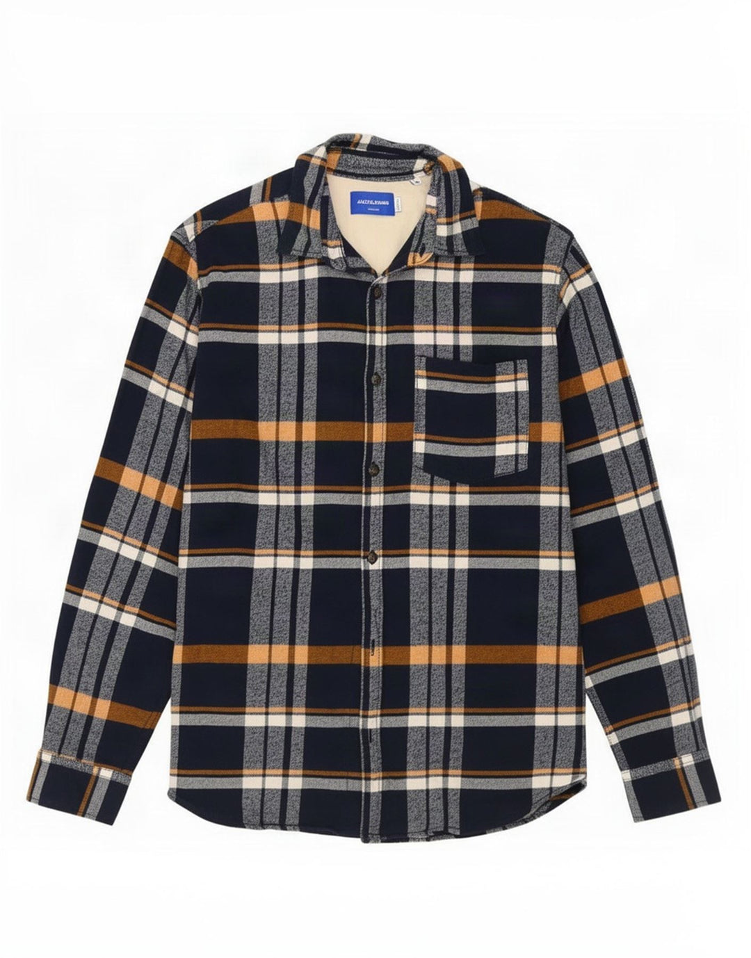 Jack & Jones Camicia da uomo in flanella di cotone a quadri blu navy medio