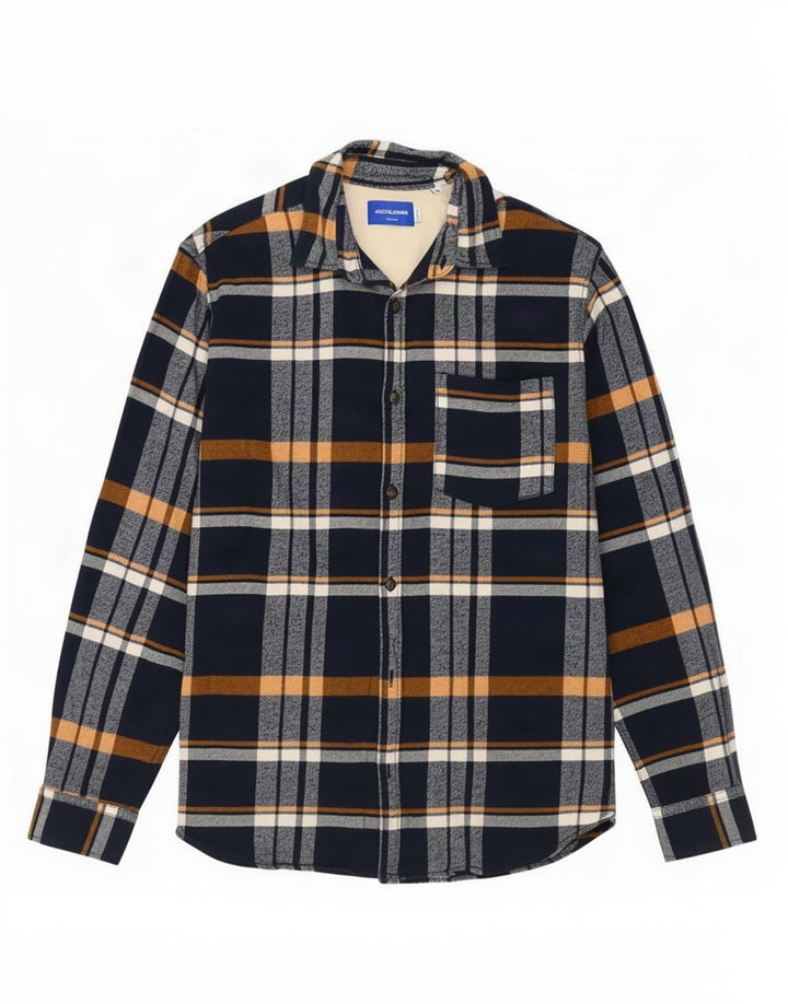 Jack & Jones Camicia da uomo in flanella di cotone a quadri blu navy medio