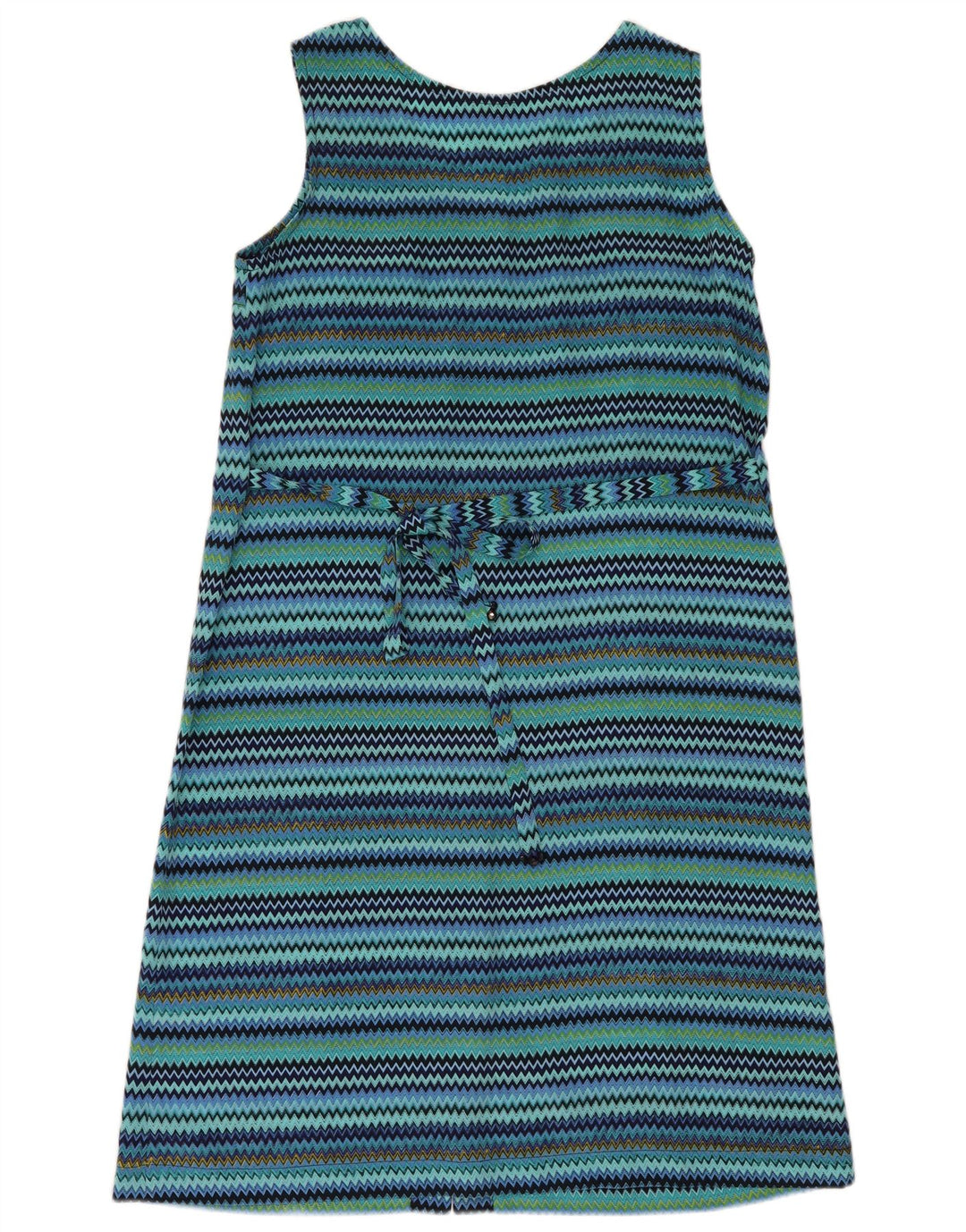 Abito a trapezio senza maniche vintage da donna UK 14 a righe blu medio