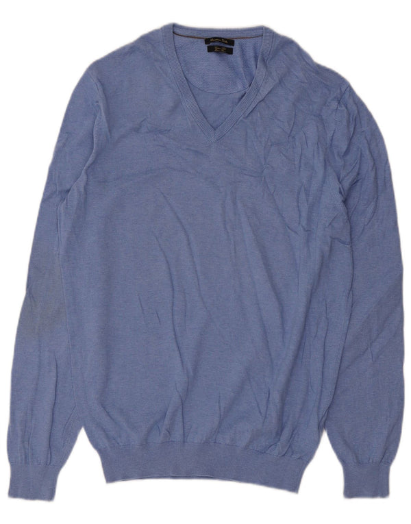 Maglione da uomo con scollo a V Massimo Dutti in cotone blu medio