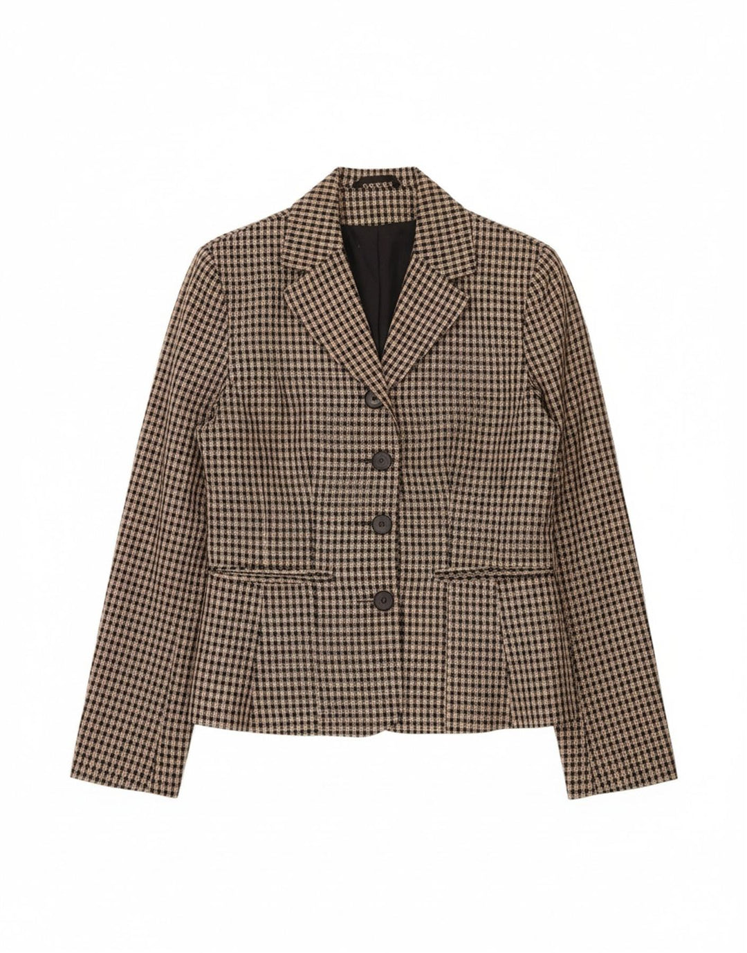 CLASSICS Womens 4 Button Blazer Jacket UK 10 Small Beige Check Polyester