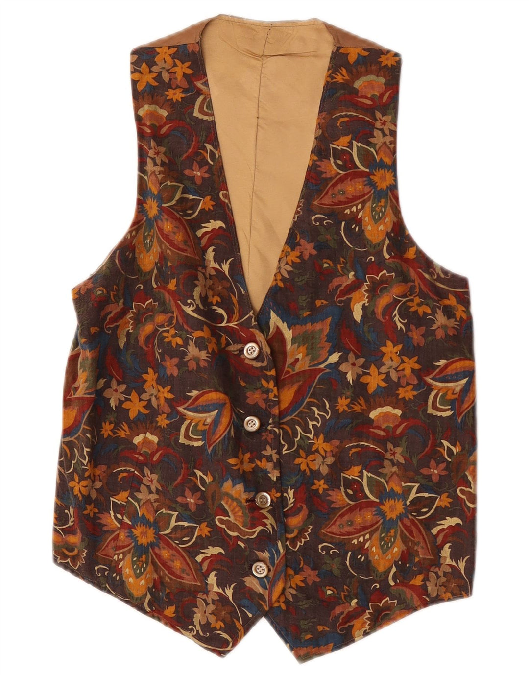 Gilet vintage da uomo XS marrone floreale