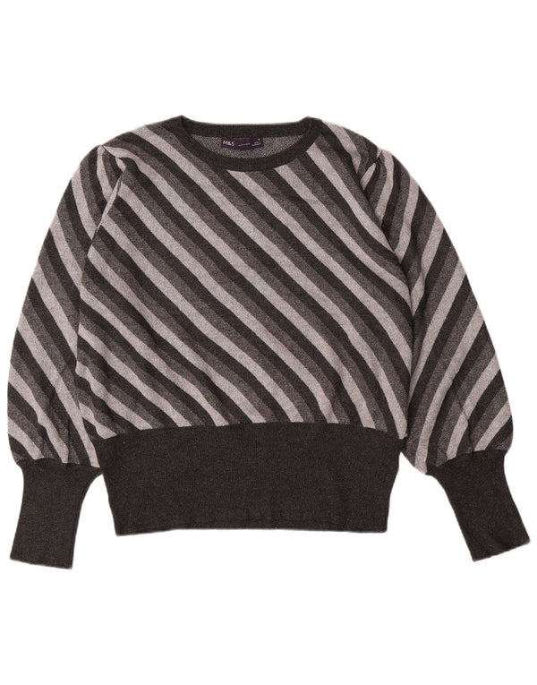 MARKS & SPENCER Maglione maglione girocollo da donna UK 18 XL a righe grigie