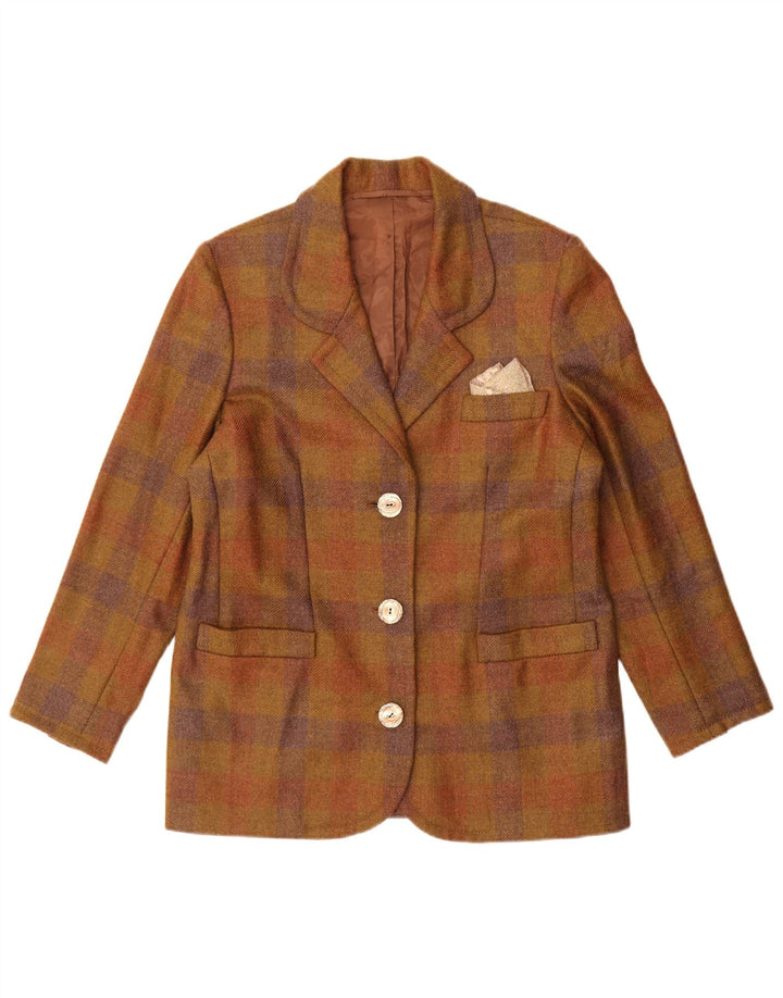 Giacca blazer vintage da donna a 3 bottoni UK 14 a quadri beige medio