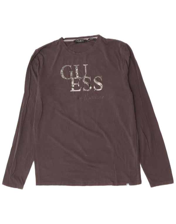Guess By Marciano Top grafico da uomo slim fit a maniche lunghe in cotone grigio grande