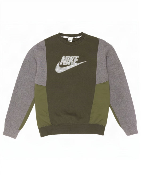Felpa con grafica Nike da uomo, maglione, cotone color block medio kaki